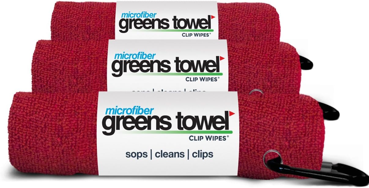 Greens Towel Microfiber (3 Pack), 16" X 16" with Carabiner Clip. The Convenient Golf Towel