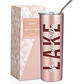 Onebttl Lake House Gifts for Women, 20oz Stainless Steel Insulated Tumbler, Housewarming Gifts for Lake Lovers - Rose Gold, Life is Better at the Lake 02