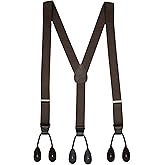 HOLD'EM Tuxedo Suspenders for Men Black Genuine Leather Button End 1.25 Inches Mens Braces Suspenders
