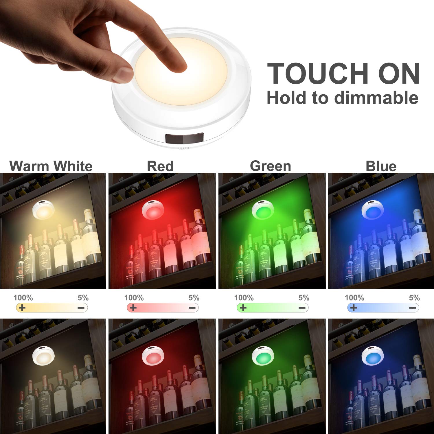 HONWELL Push Light, RGB Light, Puck Lights, Wireless Light, Touch Light