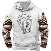 Zhyaj Western Hoodie for Men Aztec Cowboy Printed Drawstring Pullover Hooded Sweatshirt Mens Comfy Fleece Sweatshirt