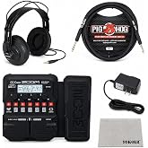 Zoom G1X FOUR Guitar Multi-Effects Bundle with Headphones, Cable &amp; Adapter | Quiet practice setup with Samson SR850 headphones, PigHog PH10 10 ft guitar cable, 9V adapter and 99KOLB polishing cloth.