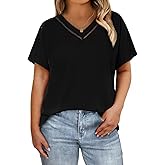 Eytino Womens Plus Size Tops V Neck Short Sleeve Casual Loose Blouses Hollow Out Summer Shirts(1X-5X)