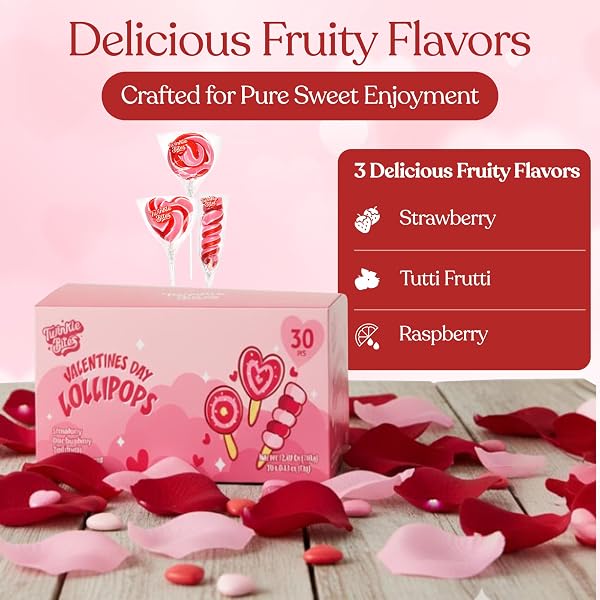 30 PACK VALENTINES DAY LOLLIPOPS – INDIVIDUALLY WRAPPED HEART, SWIRL, TWIST SUCKERS – STRAWBERRY, RASPBERRY, TUTTI FRUTTI DELICIOUS FLAVORS – BULK LOVE SUCKERS GREAT USE, FOR KIDS PARTY FAVOR, CLASSROOMS PARTYS, GOODIE BAGS