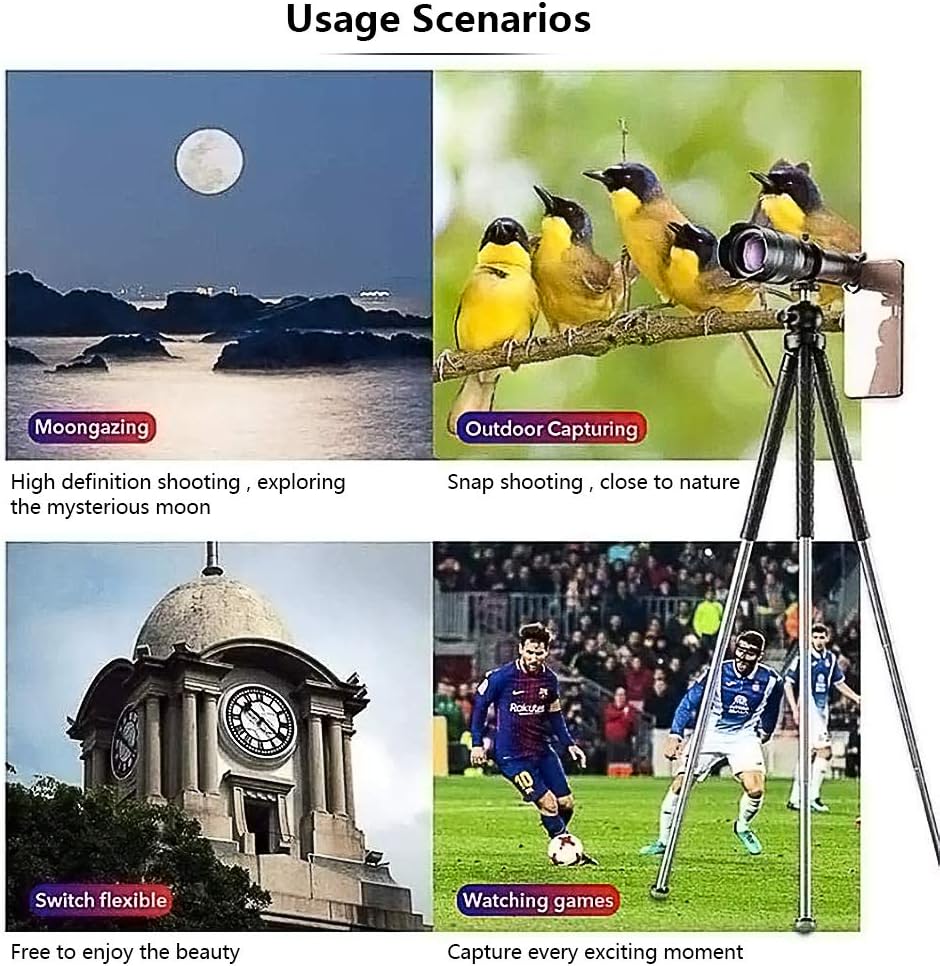 4K 10-300X40Mm Super Telephoto Zoom Monocular Telescope, Monocular Telescope for Mobile Phone, with Smartphone Adapter Tripod Suit for Hiking Camping Bird Watching Best Gifts for Men: Arts, Crafts & Sewing