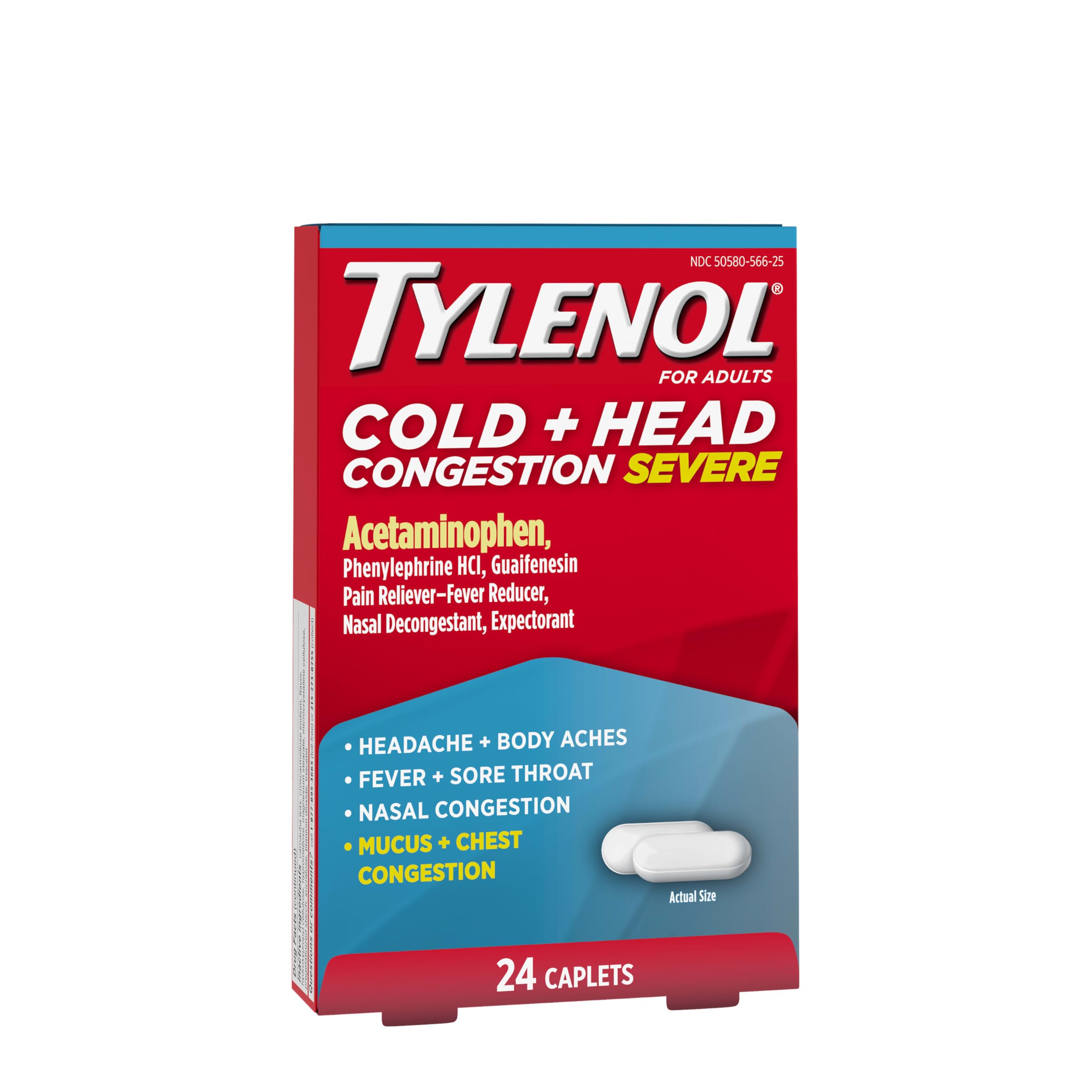Tylenol Cold + Head Congestion Severe Medicine Caplets for Fever, Pain, and Congestion, Acetaminophen Pain Reliever, Fever Reducer, 24 Count