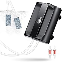 AQQA Aquarium Air Pump,3.5W 5W Dual Outlet Oxygen Pump with 2 Air Stone,Adjustable Air Valve Quiet Bubbler Pump,Up to 160 Gal