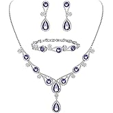 EVER FAITH Women's CZ Lots Hollow-Out Teardrop Necklace Earrings Bracelet Set Silver-Tone