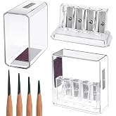 Outus 2 pcs Long Point Pencil Sharpener, 4 Hole for Charcoal Colored Pencil | Handheld Manual Use, Transparent Lid, Sketching Artist Sharpener, Multi Size Holes