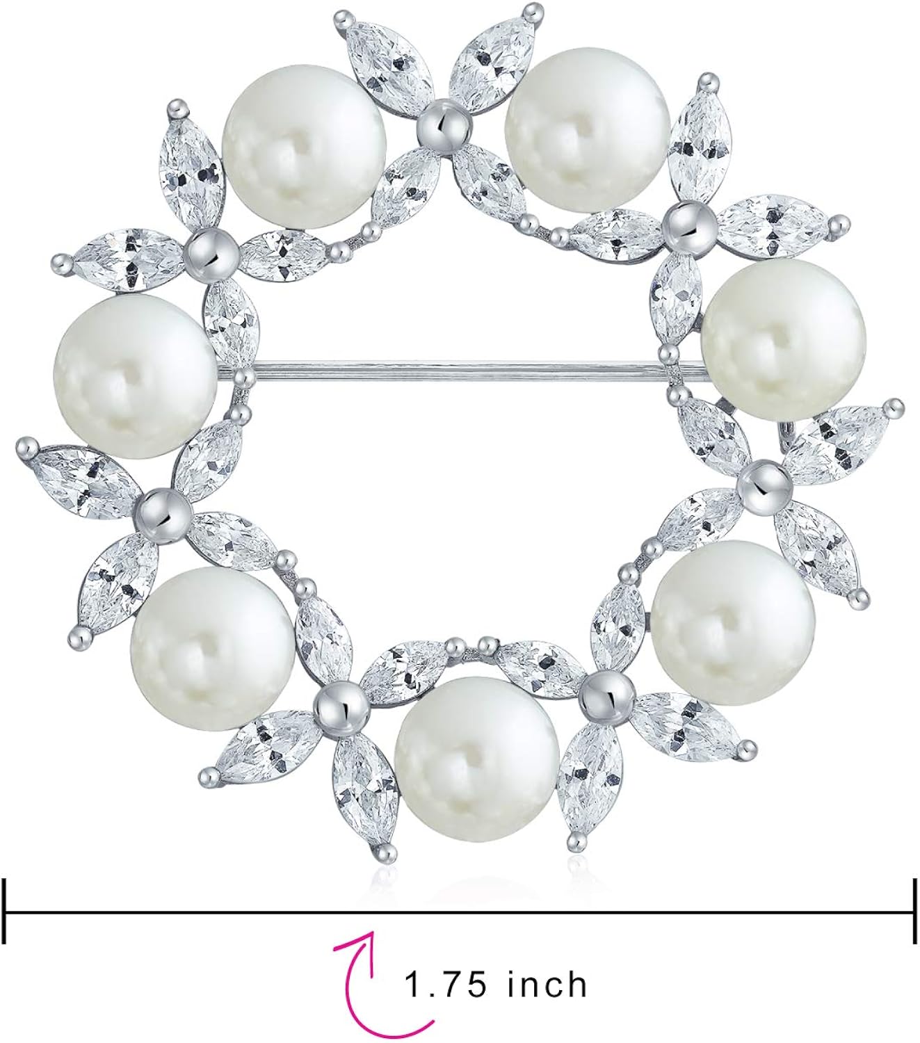 Elegant Bridal Holiday Marquise CZ Cubic Zirconia Round White Simulated Pearl Wreath Circle Scarf Brooch Pin For Women Wedding - Image 5