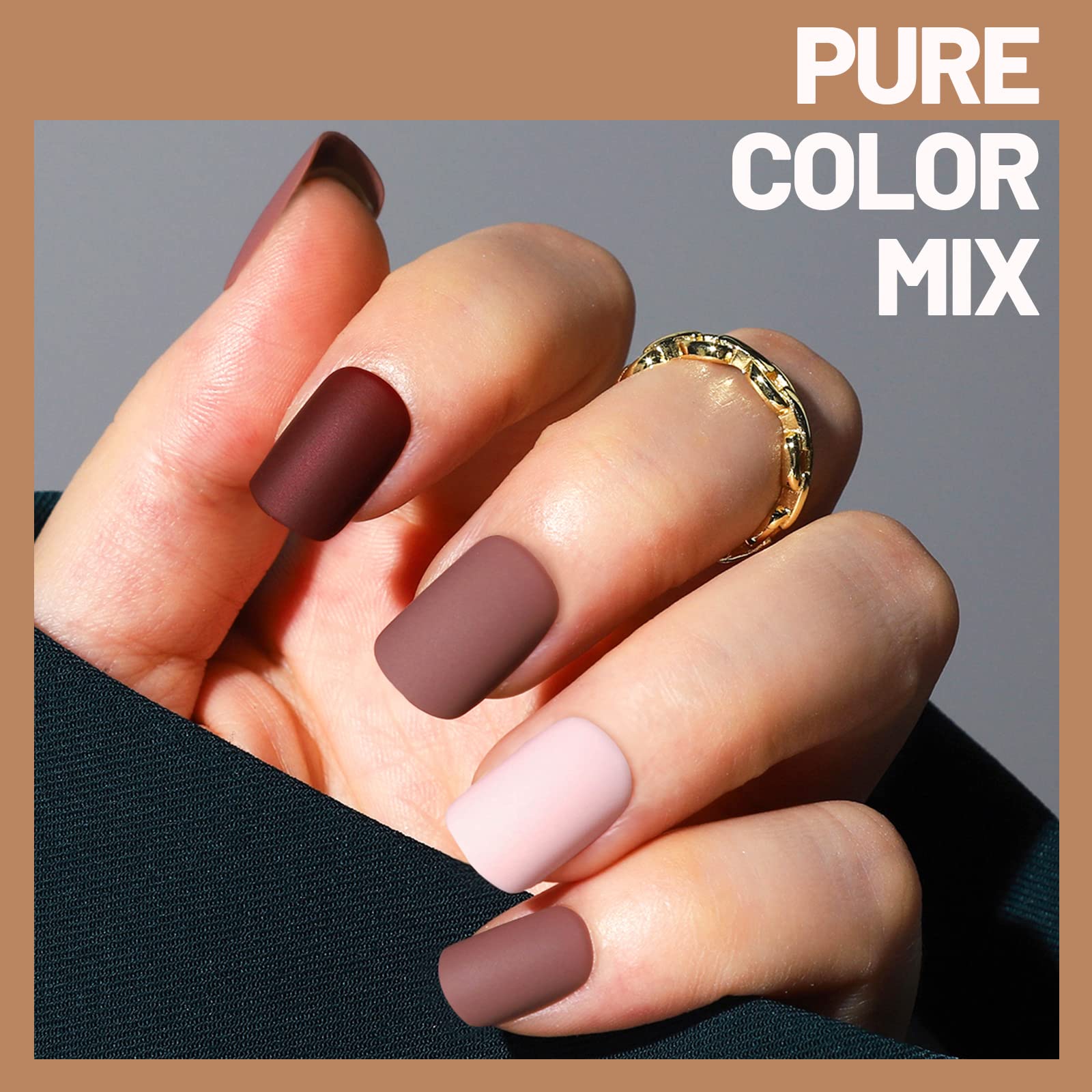 Teenitor Short Press on Nails - 288Pcs Matte Acrylic Square Fake Nails Full Cover, Glitter False Nails Glue on - Image 7