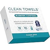 Clean Skin Club Blemish Control Clean Towels® XL, Travel Pack,Face Towels, Light Exfoliation for Oily Skin, Eczema Association Accepted Face Towel, TSA-Approved Travel Essential,1 Pack, 10 Ct Total