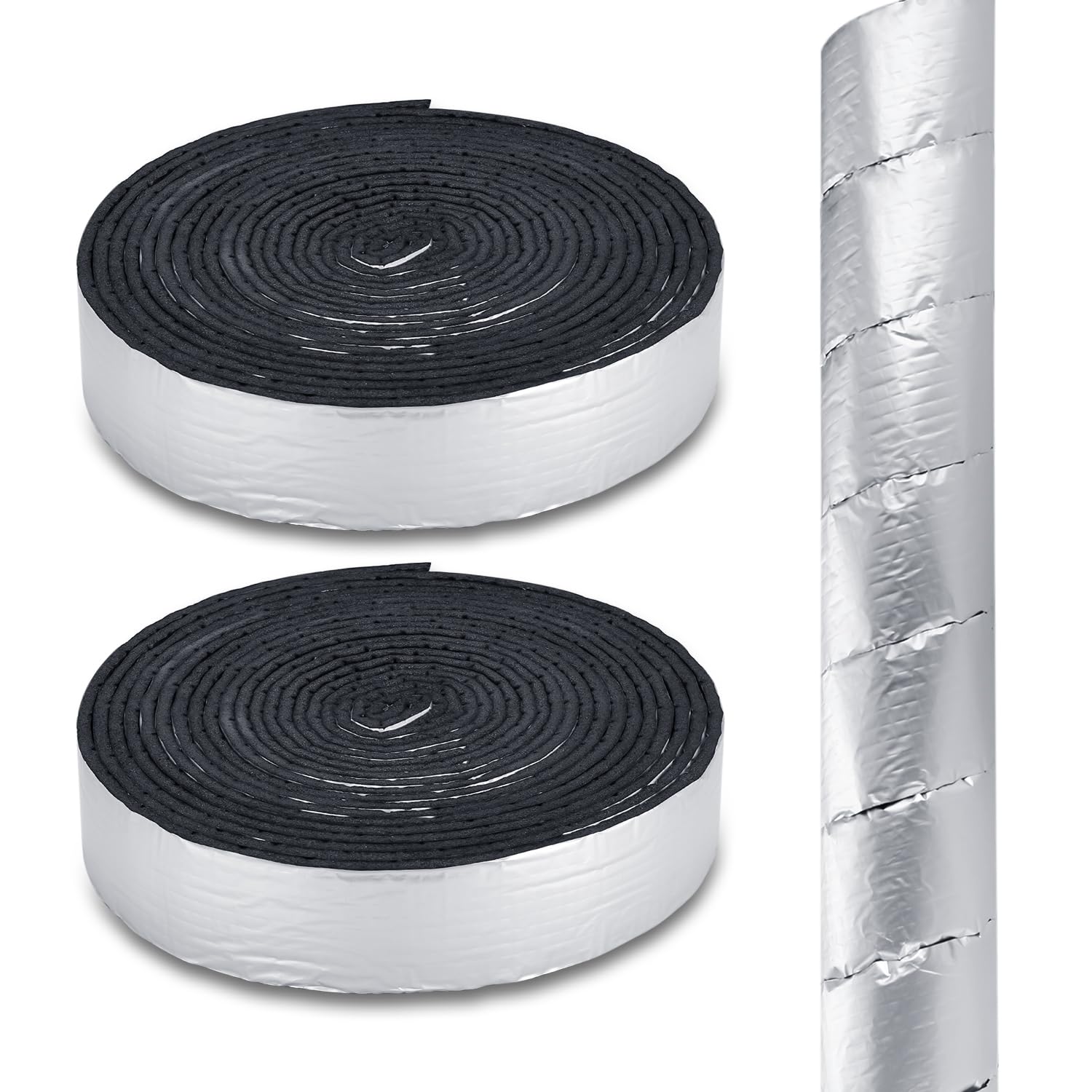 Photo 1 of 2" Wide X 32.8 Ft Outdoor Pipe Insulation Wrap - Foam and Foil Self-Adhesive Tape for Winter Freeze Protection, Insulating Cold and Hot Water Pipes to Reduce Heat Loss (2)