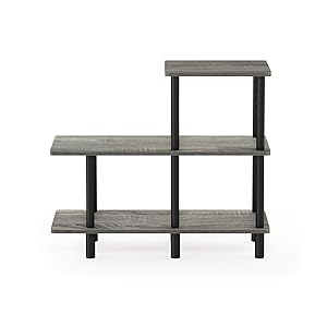 Furinno Turn-N-Tube 3-Tier Cube Ladder Shelf, French Oak Grey/Black