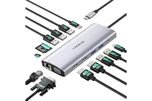 CHERUJE Docking Station Dual Monitors for Windows Laptop, 13-in-1 USB C Docking Station with Dual HDMI 4K, 1 VGA, 5 USB-A, 100W PD, Ethernet, SD/TF, USB Hub for Dell XPS/HP/Lenovo/Surface