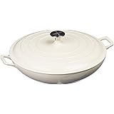 AmazonBasics Enameled Cast Iron Covered Casserole Skillet, 3.3-Quart, White