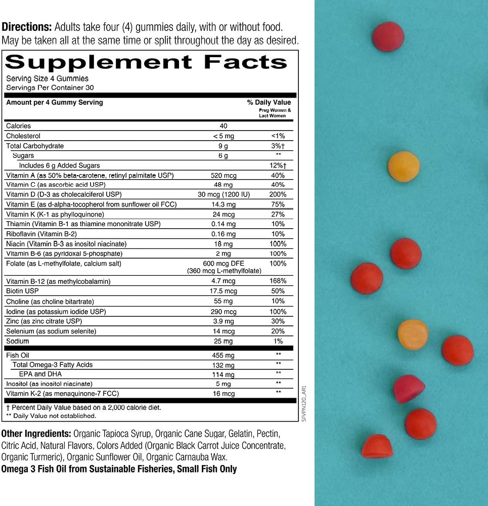 SmartyPants Prenatal Formula Daily Gummy Multivitamin: Vitamin C, D3, & Zinc for Immunity, Gluten Free, Folate, Omega 3 Fish Oil (DHA/EPA), 120 Count (30 Day Supply): Health & Personal Care