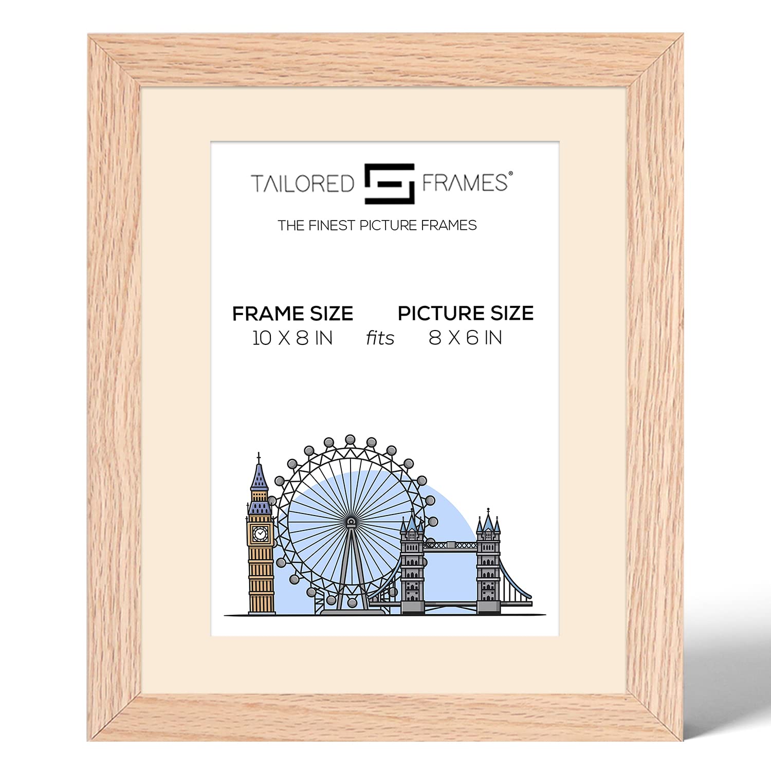 Tailored Frames 99 Solid Natural Oak 10" x 8" Frame for 8" x 6" Picture | Single Picture Frames | Table Top & Wall Hanging Type | Photo Frame with Antique Mount