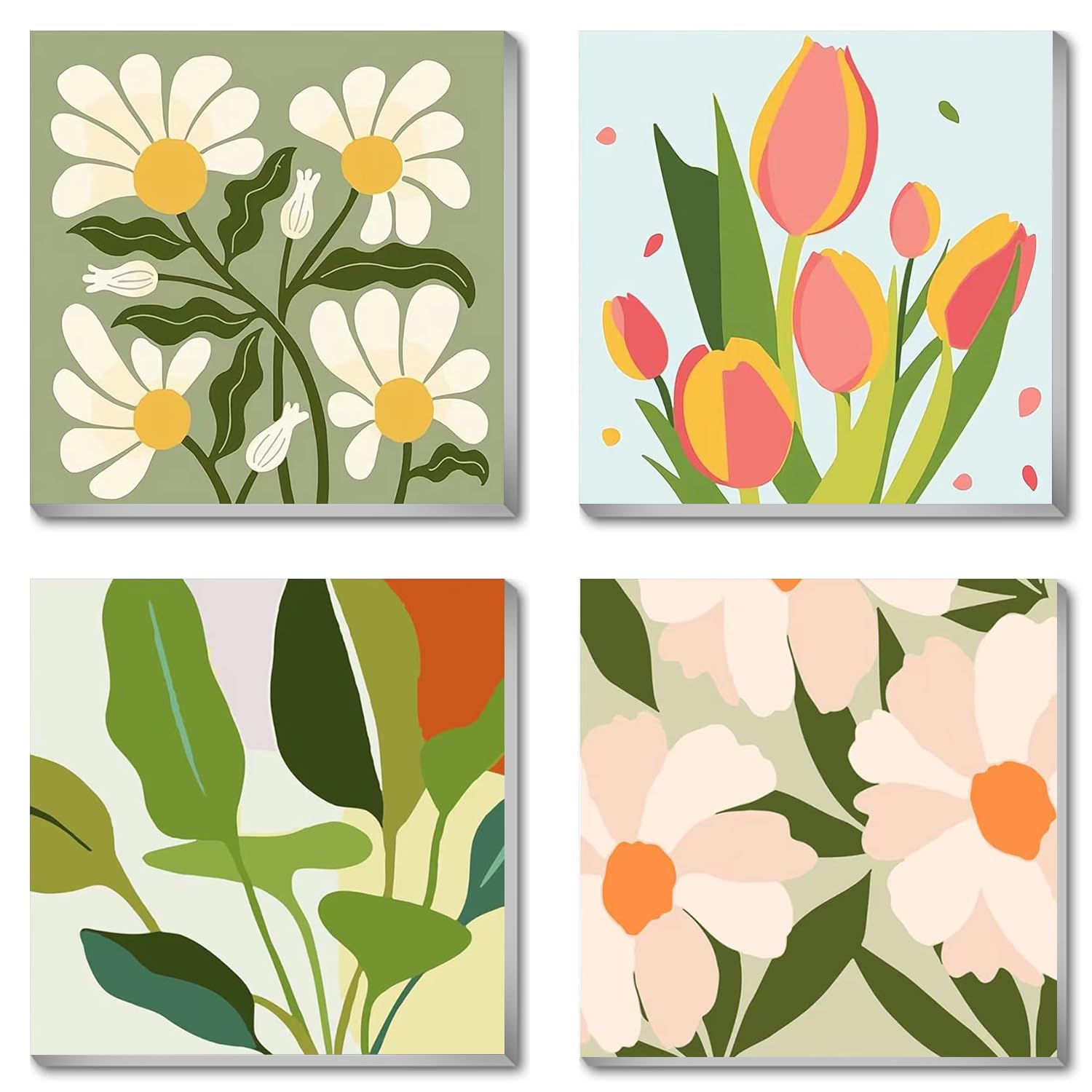 Photo 1 of hkejoi 4 Pack Flowers Paint by Numbers Kit for Adults Framed - Small Easy Adult Paint by Numbers Kits, Acrylic Oil Painting Perfect for Home Wall Decor 8X8 Inch
