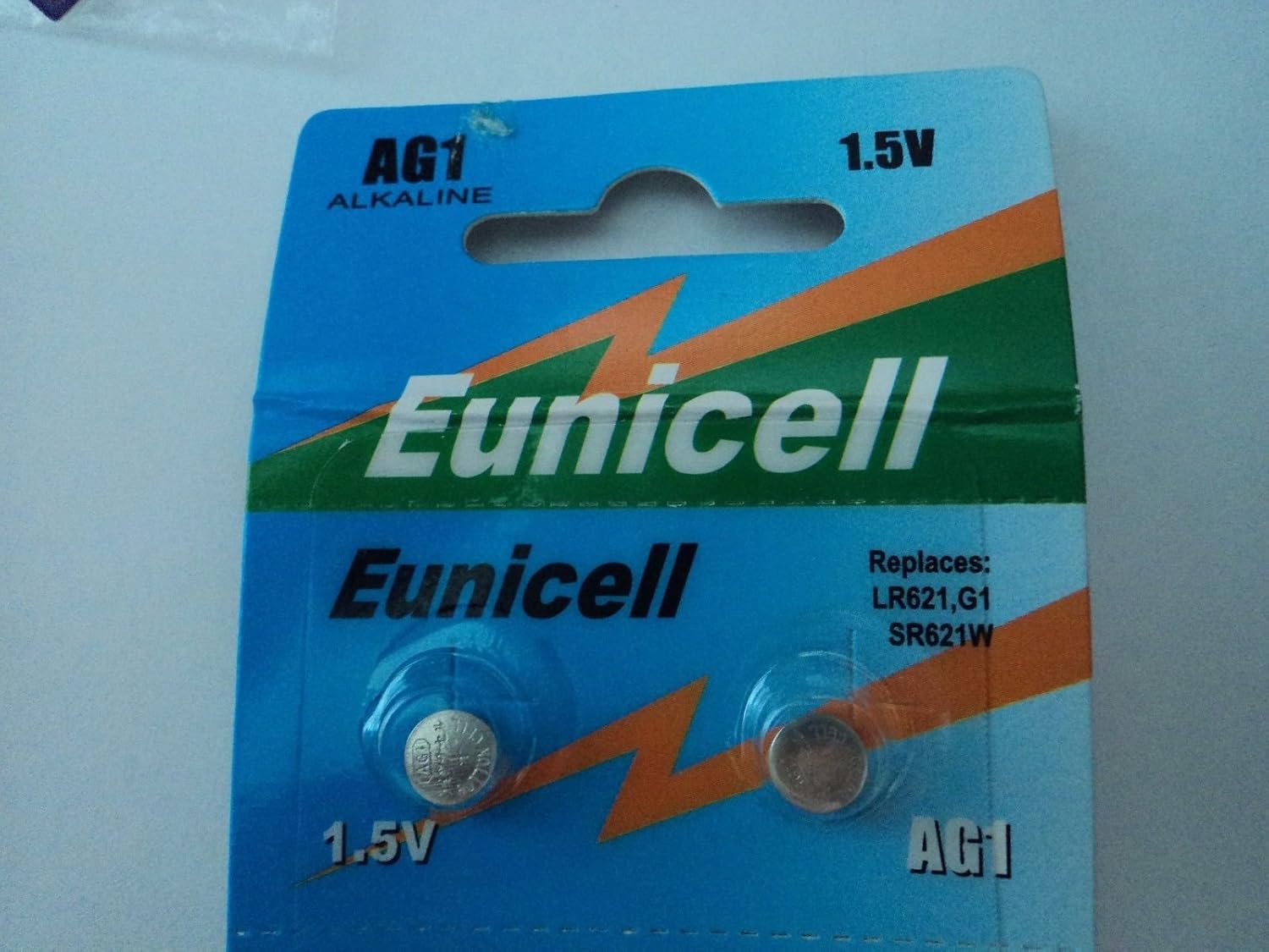 Eunicell AG1 Alkaline 1.5 V Button Cell Battery - Blister Pack of 2, Silver, LR521