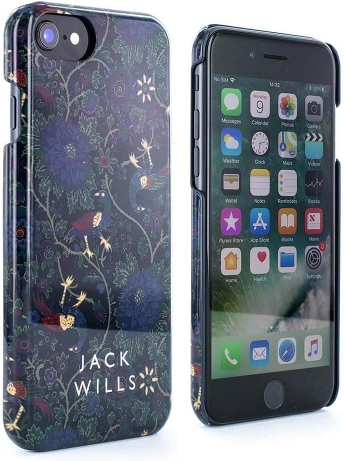 Jack Wills Premium Quality WRAY Glossy Hard Shell Phone Case for Apple iPhone 7/6 – Navy (Floral Pheasant Print)