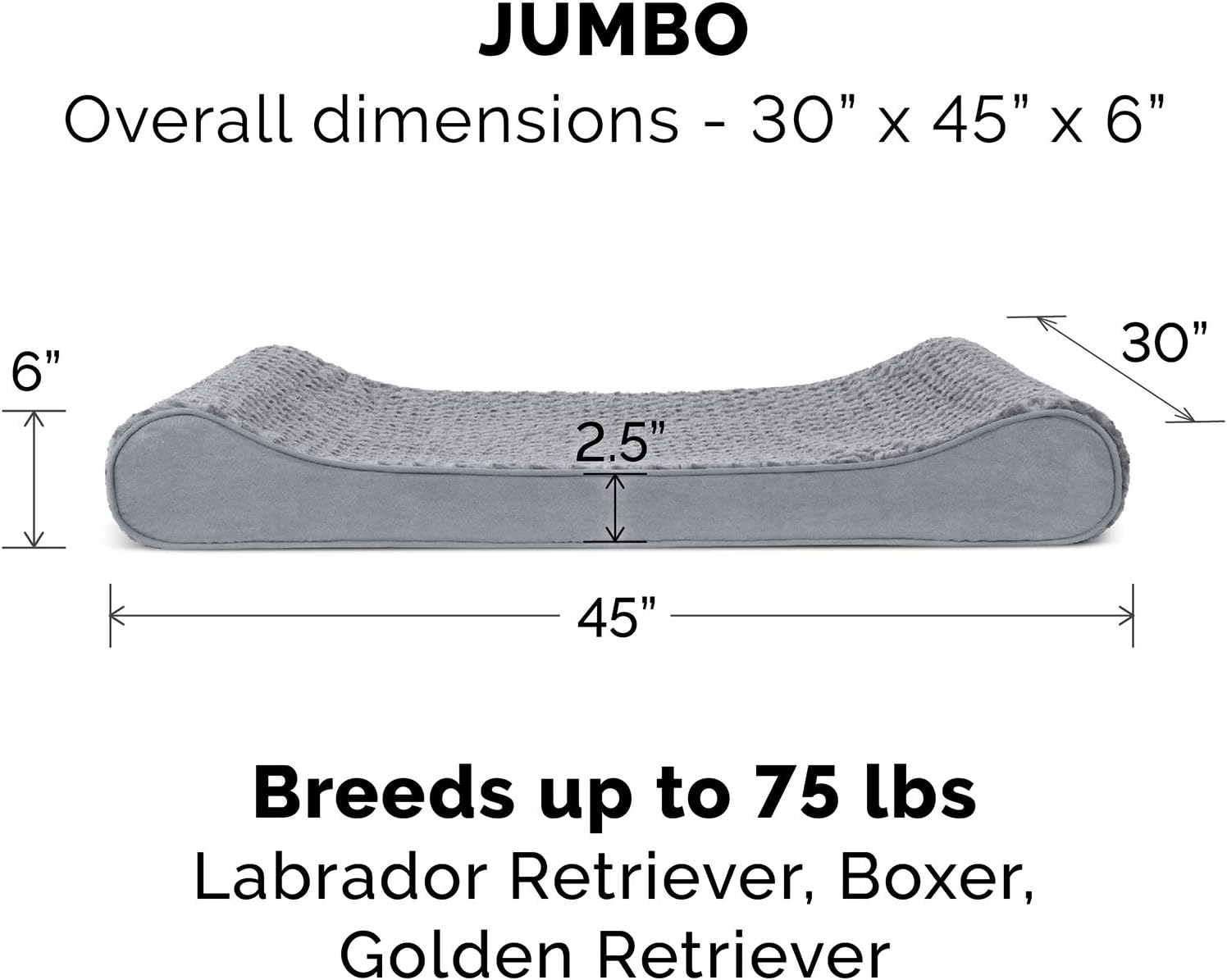 Furhaven Pet Dog Bed - Orthopedic Ultra Plush Faux Fur Ergonomic Luxe Lounger Cradle Mattress Contour Pet Bed with Removable Cover for Dogs and Cats, Gray, Jumbo : Pet Supplies