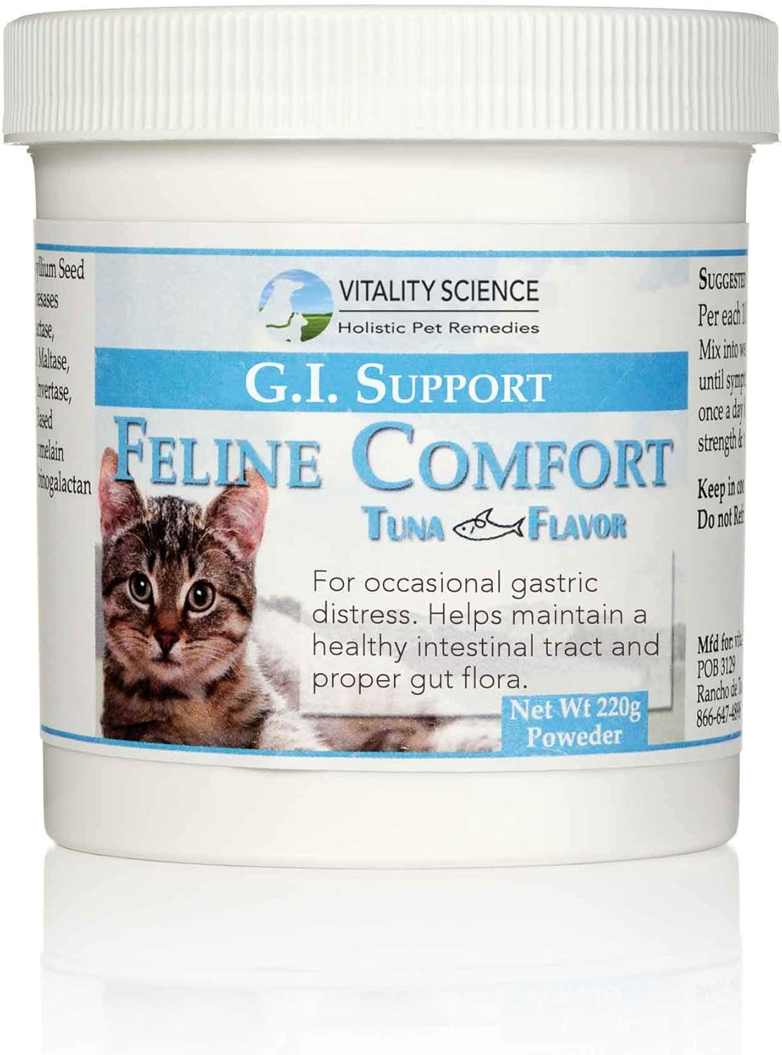 Amazon Com Vitality Science Feline Comfort For Cats Maintains A Healthy Intestinal Tract And Proper Gut Flora Restores Gastric Distress For Vomiting And Diarrhea 100 Additive Free Seafood