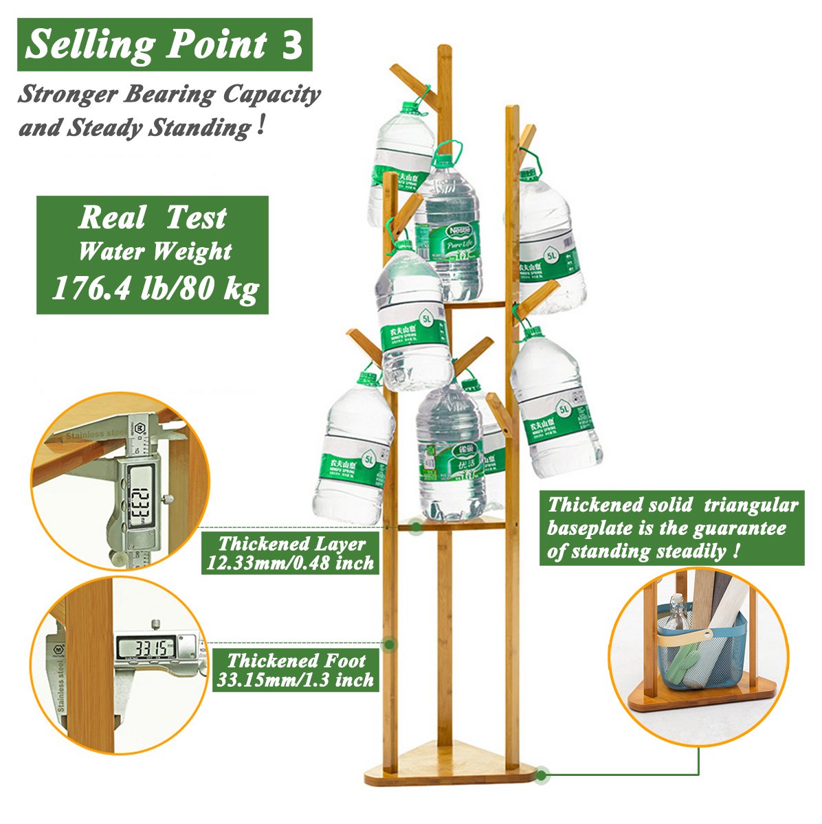 COPREE Bamboo Tree Garment Clothes Coat Hat Umbrella Portable Hanger