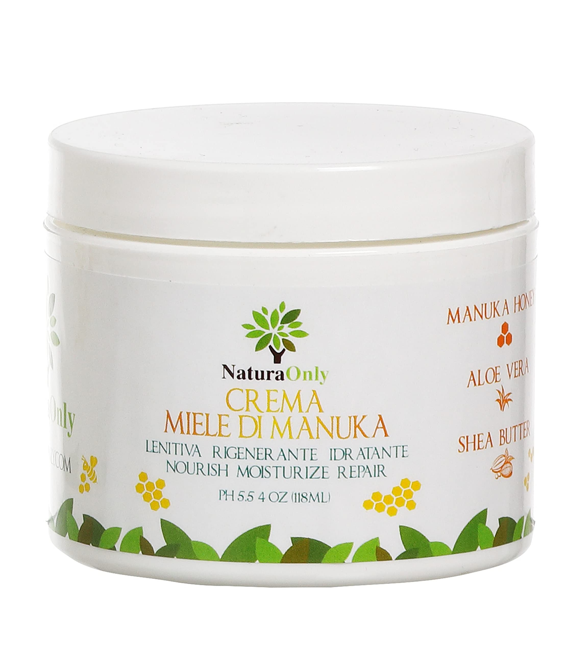 MANUKA HONEY CREAM - NATURA ONLY: Aloe Vera + Shea Butter + Coconut Oil. Anti-itch, natural moisturizer for face and body lotion for dry skin, sun relief.