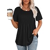 Womens T Shirts Short Sleeve Tops Dressy Casual Blouses Pleated Front Summer Outfits