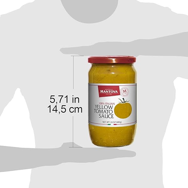 MANTOVA YELLOW TOMATO SAUCE, 24 OZ. (PACK OF 2), PRODUCT OF ITALY, YELLOW TOMATOES, SWEET PULP, LOW ACIDITY AND FEW SEEDS, NO ADDED SUGAR, ARTIFICIAL FLAVORING, COLORING OR PRESERVATIVES, GLUTEN-FREE