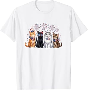 Patriotic Cats Fireworks 4th of July Cat Lovers T-Shirt