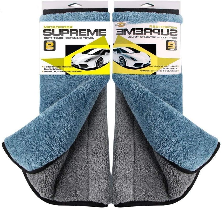 GCGZ 800GSM Microfiber Cleaning Cloths,Car Detailing Towel Polishing Drying Cloth Super Thick 17.7'' x 15'' (Blue Grey 2PCS)