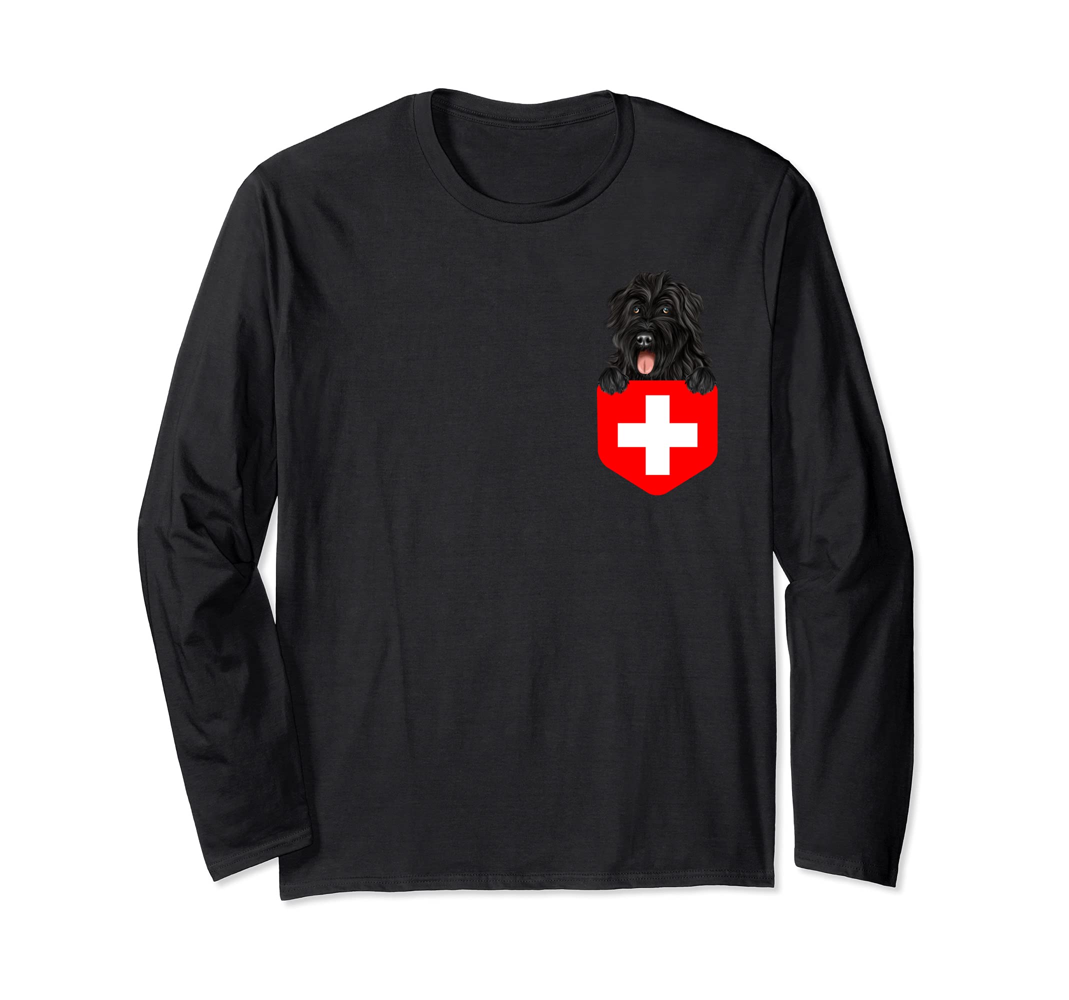 Switzerland Flag Bouvier des Flandres Dog In Pocket Long Sleeve T-Shirt