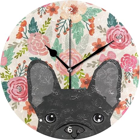Amazon Co Jp 壁掛け時計 連続秒針 サイレント アナログ ウォールクロック フランス語 フランス語ブルドッグ 柄 掛け時計 インテリア 並行輸入品 Home Kitchen