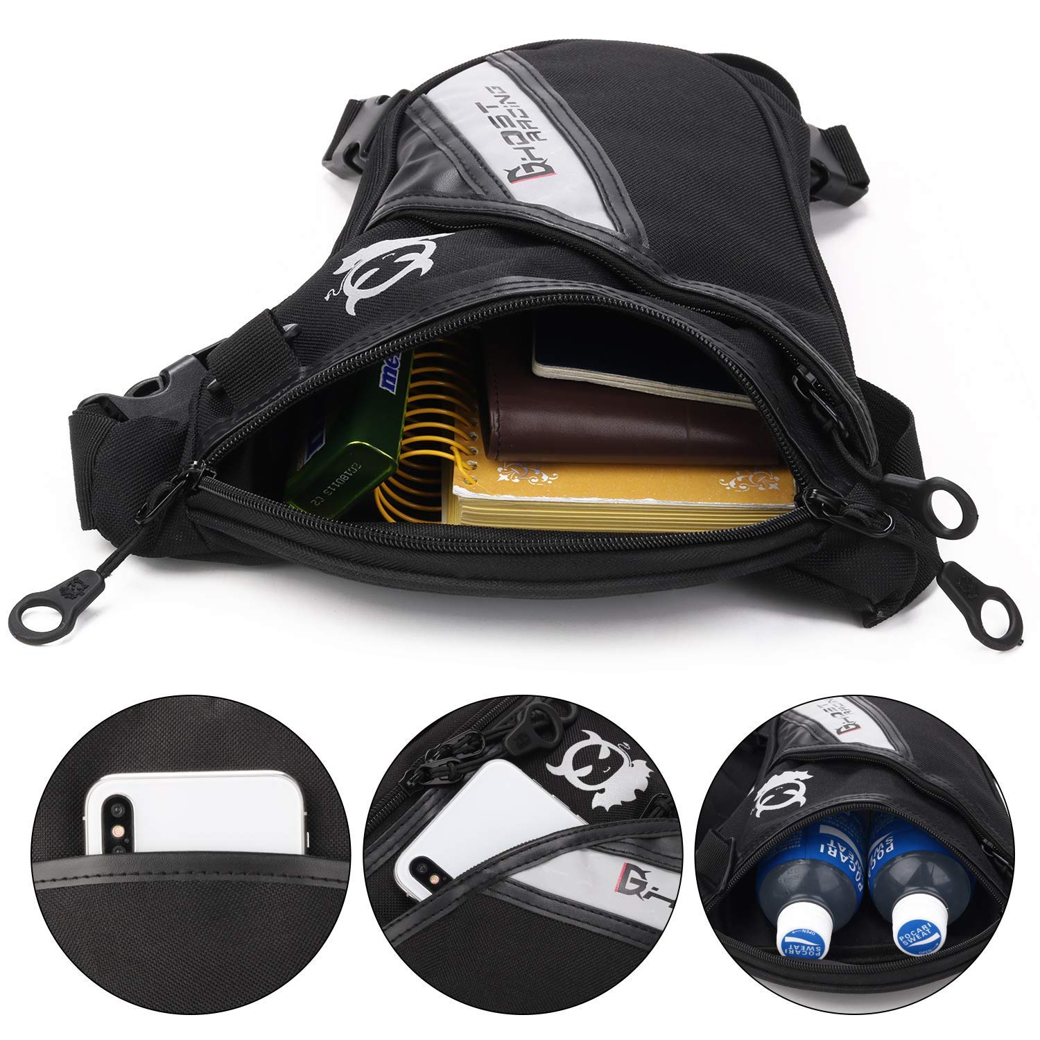 Fansport Thigh Bag Outdoor Motorcycle Bike Drop Leg Bag for Man Multifunctional Fanny Waist Thigh Packs for Hiking Traveling Fishing Tool Pouch with Water Bottle Pouch