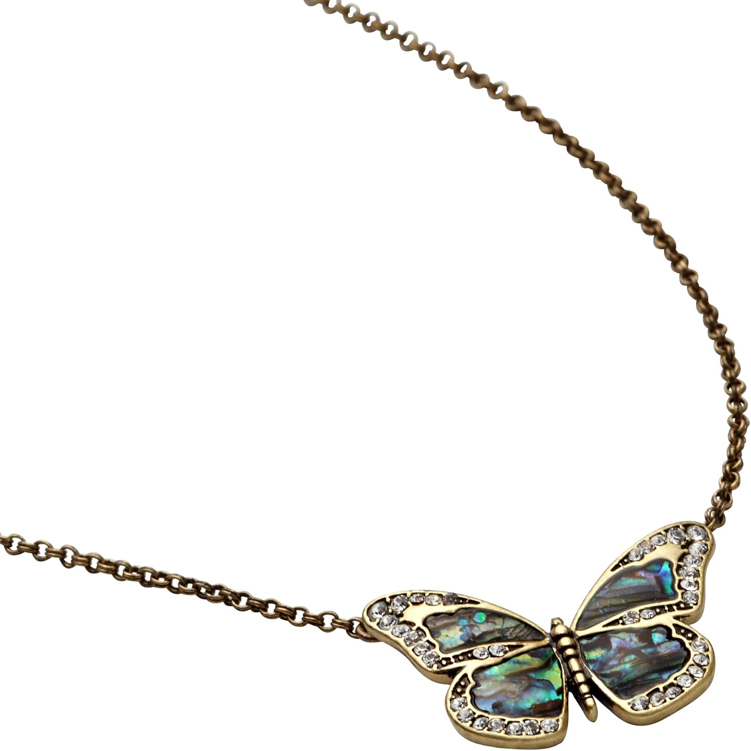 Fossil Tiny Beautiful Brass Ox Tone, Abalone And Clear Crystal