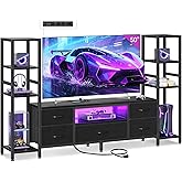 Casaottima TV Stands for 40/43/50 Inch TV, Entertainment Center with LED Lights & Power Outlets, TV Stand Living Room with 5 Fabric Drawers, TV Console Cabinet for Bedroom, Black