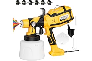 VAVCURAA Paint Sprayer for House Painting, Paint Sprayer with 1000W Powerful Copper Motor, 1400ml (47oz) Container, 6 Brass Nozzles & LED Light, Easy to Clean for House, Fence, Furniture, Walls, DIY, Garden