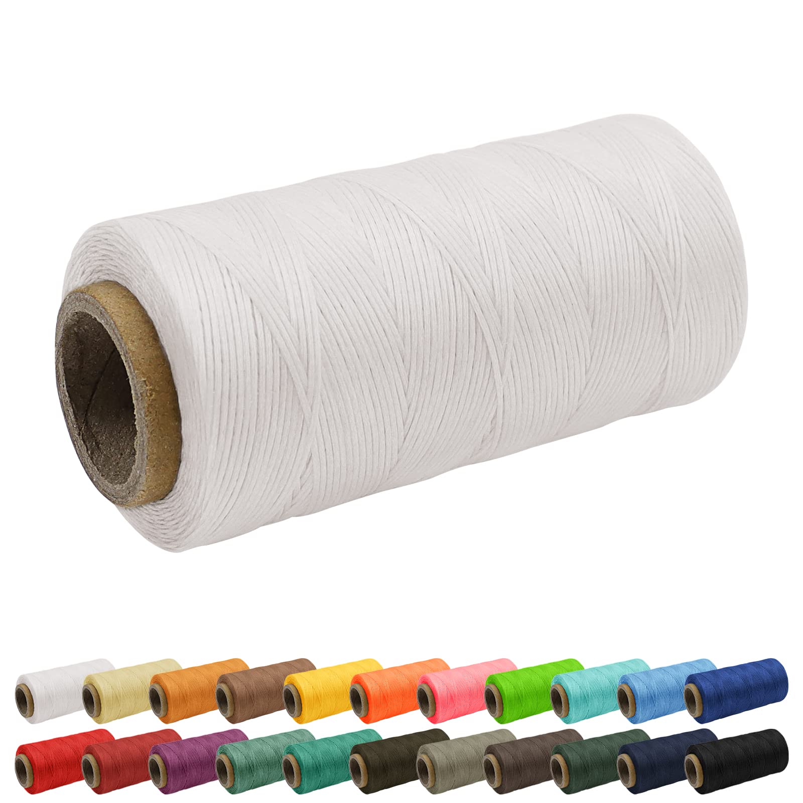 Uiopa 1mm Waxed Thread, 260m 150D Leather Sewing Thread, Hand Stitching Flat Waxed Cord for Leather Craft, Bookbinding, Shoes Repairing, White Cord