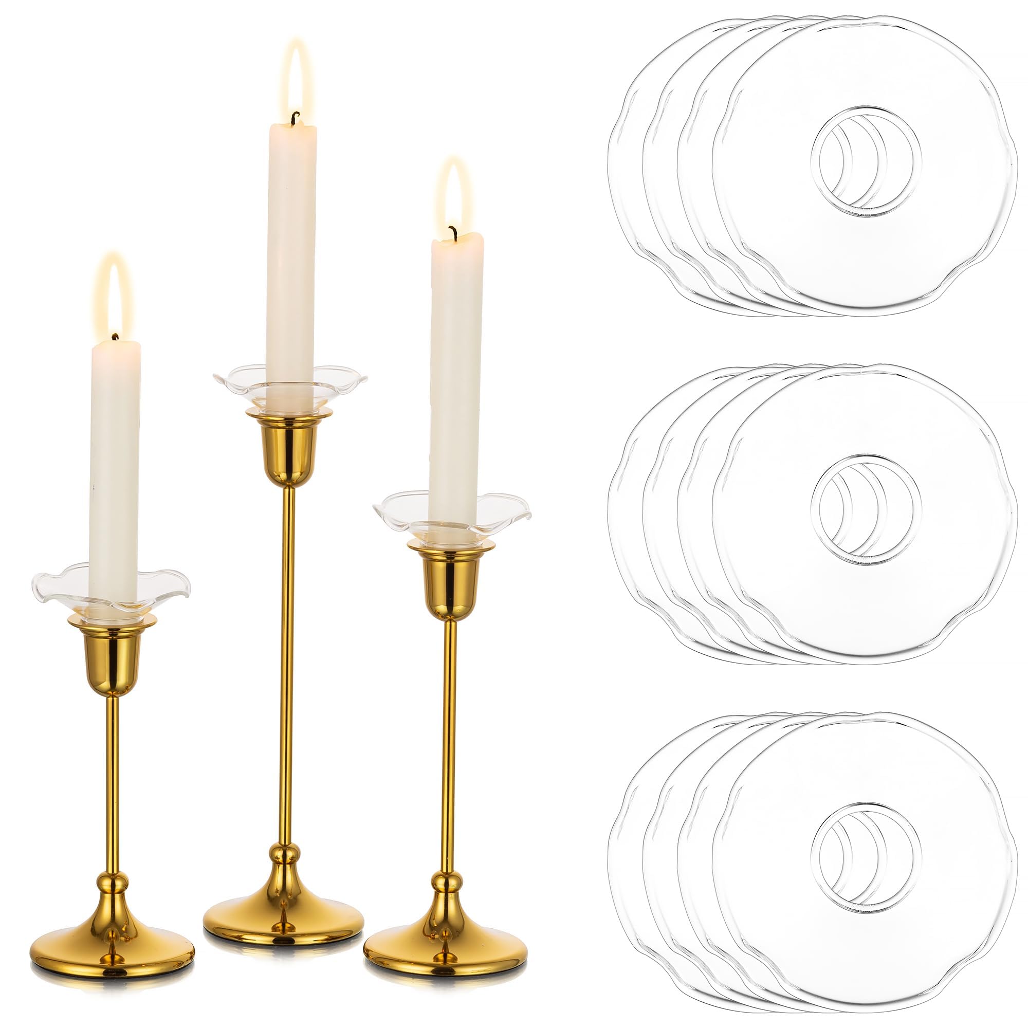 Glasseam Bobeches & Holders, Clear Candle Drip Catcher Set of 12, Unique Candle Ring for Candelabra, Living Room
