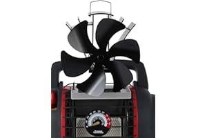 VODA Wood stove fan for Buddy Heater, Heat Powered Activated Fireplace Fans 6 Blades, Non Electric Thermoelectric Thermal Fan with Bracket w/Stove Thermometer Accessories
