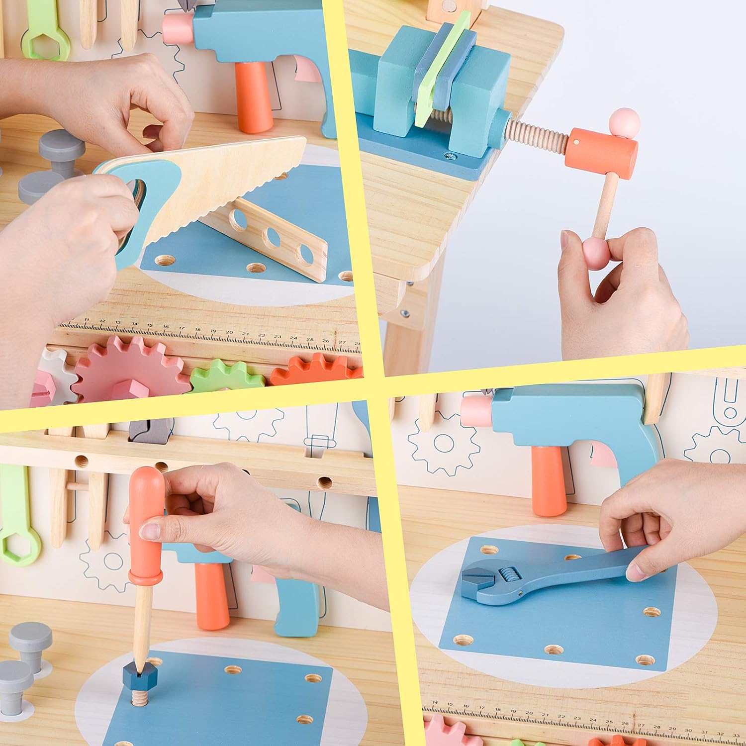 Tool Bench for Kids Toy Play Workbench Wooden Tool Bench Workshop Workbench with Tools Set Wooden Construction Bench Toy for 3 4 5 Year Old Boys and Girls - Image 4