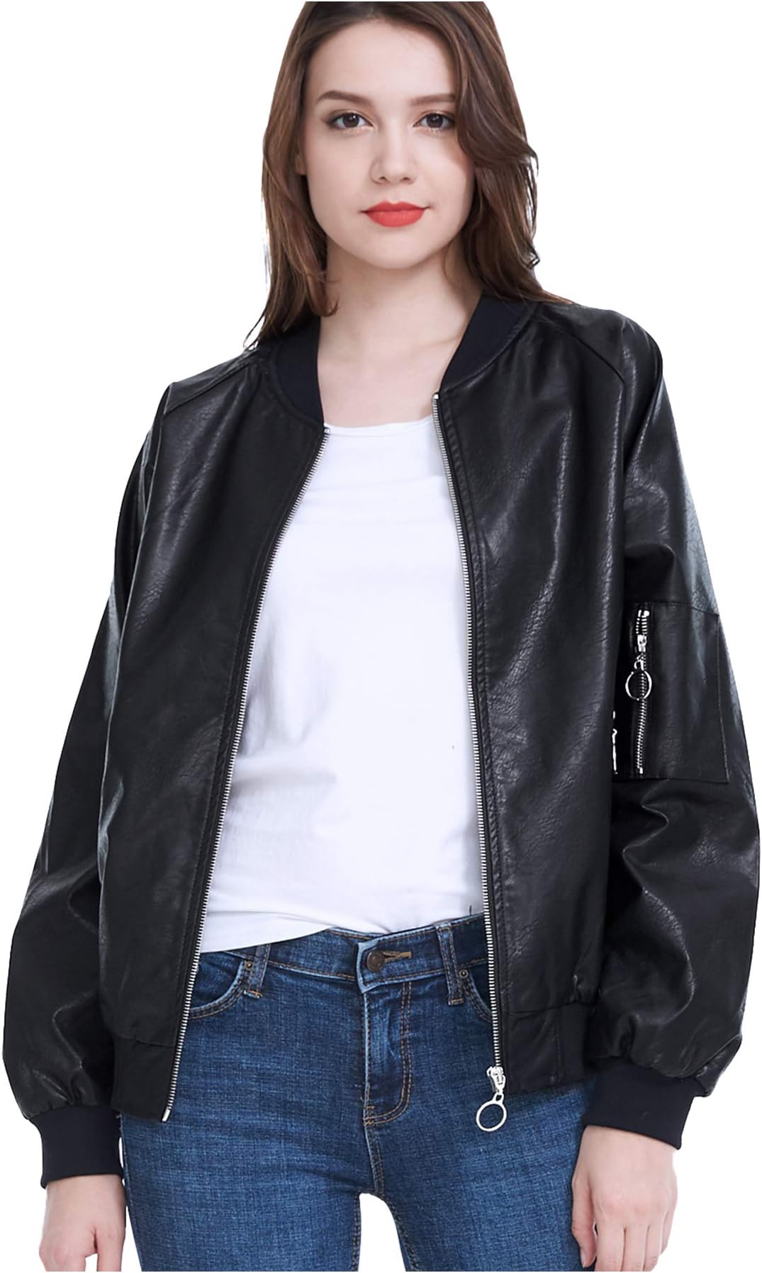Classic Leather Jacket Zipper Biker Bomber Wind & Water Proof Coat Baseball Jacket for Unisex