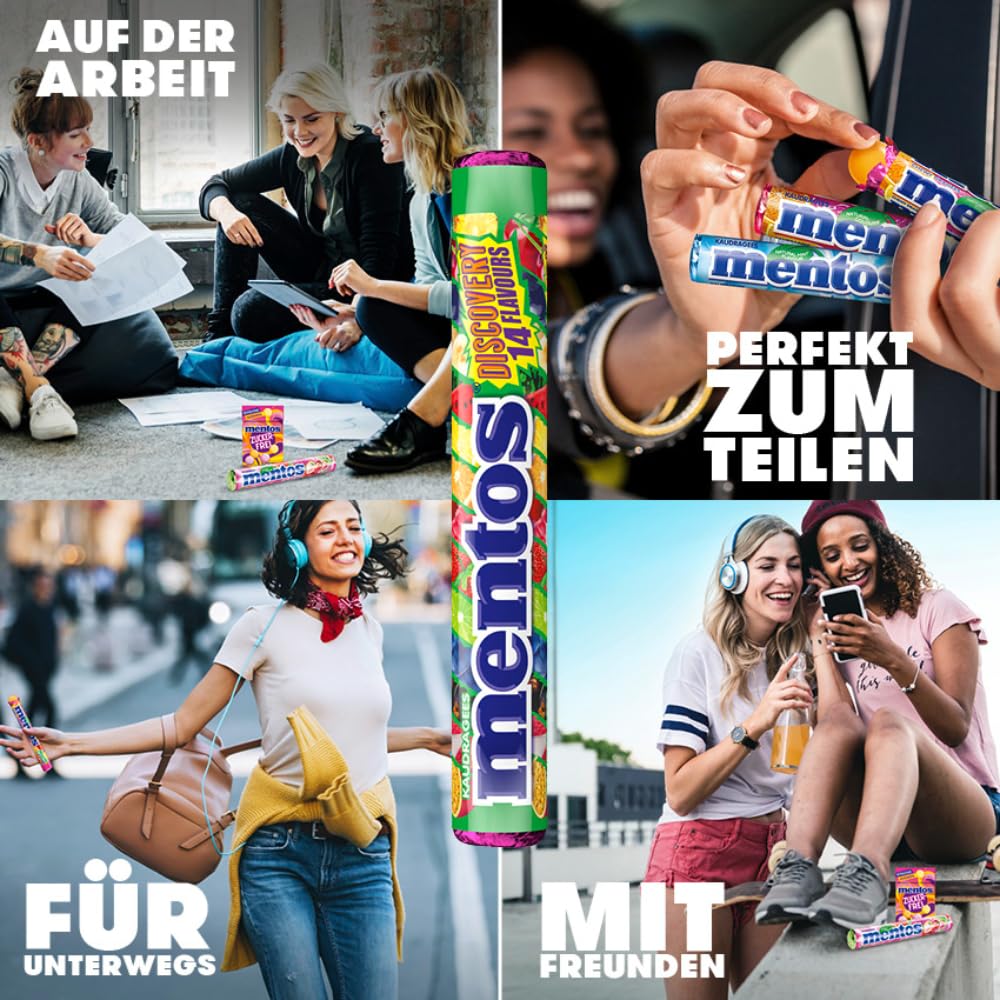 Mentos Dragees Discovery, Optimal-saure Frucht-Bonbons mit 14 Flavours, fruchtig-spritzige Kaubonbons, Optimaligkeiten 3er Pack (3 Rollen), vegan 4