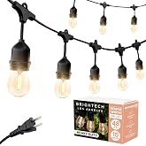 Brightech Ambience Pro - Waterproof LED Outdoor String Lights - 15 Hanging, Dimmable 2W Vintage Edison Bulbs - 48 Ft Commercial Grade Patio Lights Create Cafe Ambience in Your Backyard