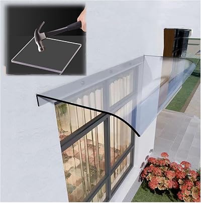 AKWQPY Outdoor Canopy Awning, Clear Polycarbonate Rain Protection