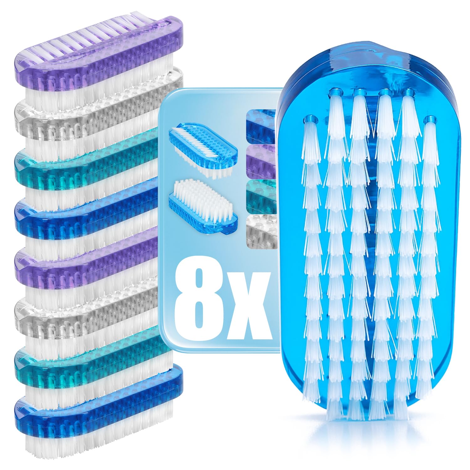 COM-FOUR® 8x hand washing brush in bright colors - nail brushes for hand and nail cleaning - cleaning brush for hands and fingernails - cleaning aid (8 pieces - strong)