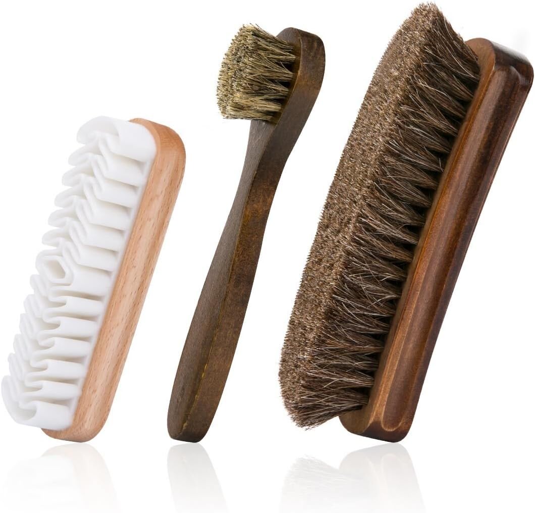 Foloda Shoes Brushes with Horsehair Bristles, Dauber Suede Brush for Leather, Boot