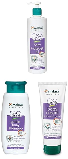Himalaya Baby Massage Oil (500ml), Shampoo (400 ml) and Cream, 200ml Combo